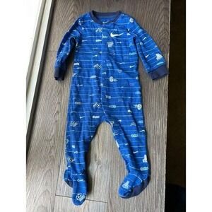 Nike Baby Sports Pattern Footed Sleeper Pajamas Blue Cotton Zip-Up Footie 6-9M